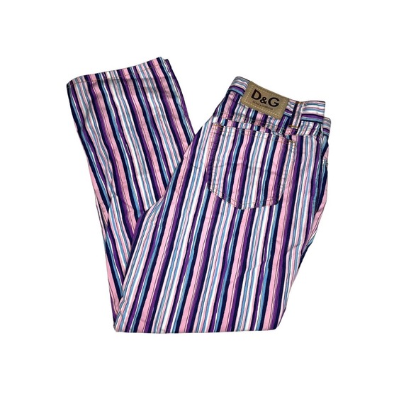 D & G Dolce & Gabbana Purple Striped Cropped Pants Jeans - Picture 2 of 6